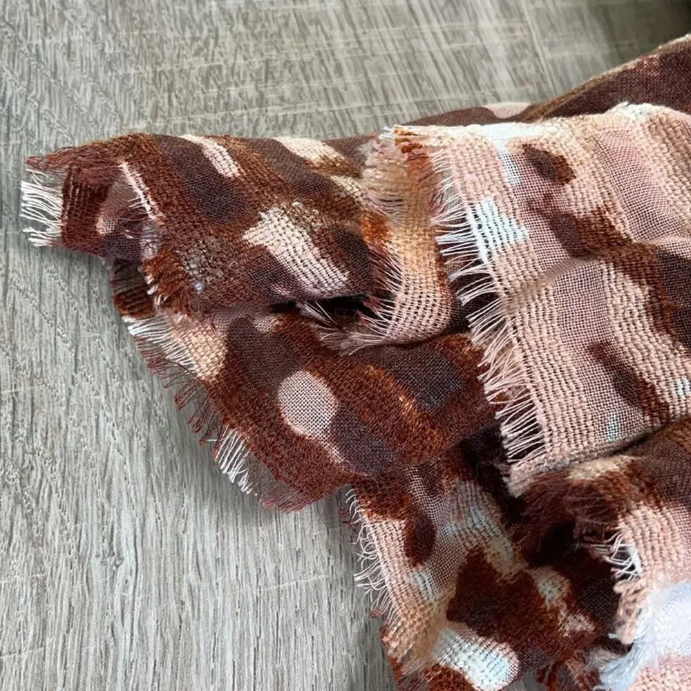 NWT CEJON Women's Rust Brown Tie Dye Fringe Wrap Scarf